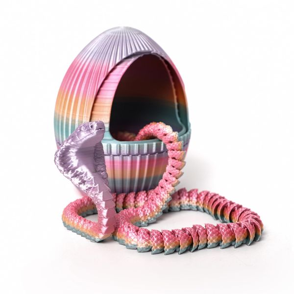 Flavery 3D Printed Snake Egg - Gear Egg with Snake Inside, 24inch Flexible Snake, Cute Rotary Egg, 3D Printed Gift Toys, Figure Decoration, ADHD (Candy Color Rainbow)