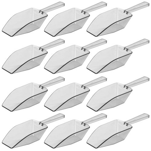 Clear Mini Plastic Acrylic Scoops 12 Pcs | 5.5” Kitchen Scoop | Wedding Desserts | Candy Buffet, Ice Cream, Protein Powders, Coffee, Tea, Flour (12 Pack, 5.5")