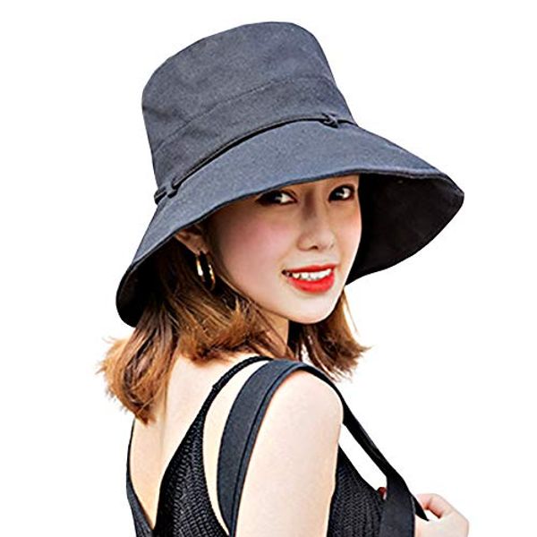 Ksakura Women's UV Protection Hat, Sun Hat, Sun Protection, Heatstroke Prevention, Foldable, Wide Brim, Lightweight, Stylish, Cute, For Travel, Sunlight, Sea, Summer, Actress Hat, Small Face Effect, Black