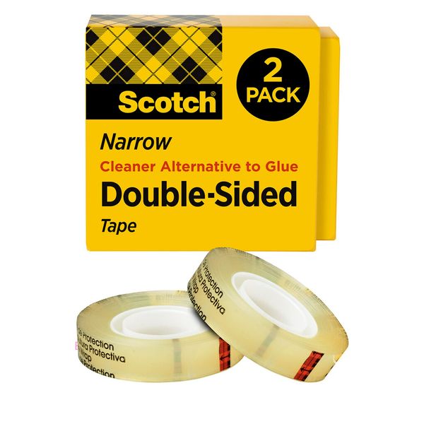 Scotch Double Sided Tape, 1/2 in x 900 in, Permanent, 2 Boxes/Pack (665-2PK)