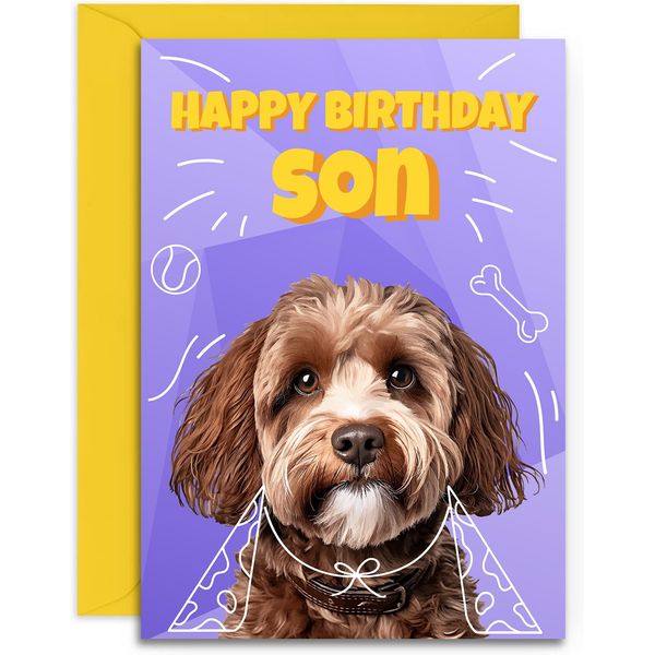 Son Cockapoo Birthday Card - Superhero Cute Dog Design - A5 Size with Envelope