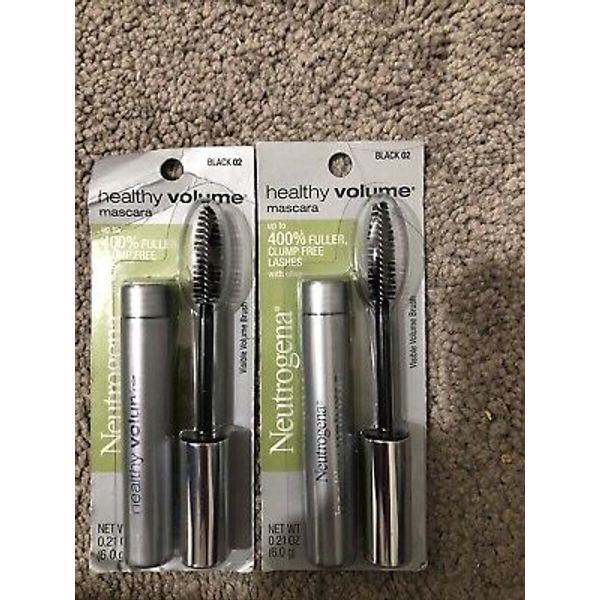 2 PACK NEUTROGENA HEALTHY VOLUME MASCARA 400% FULLER,CLUMP FREE LASHES 02 BLACK