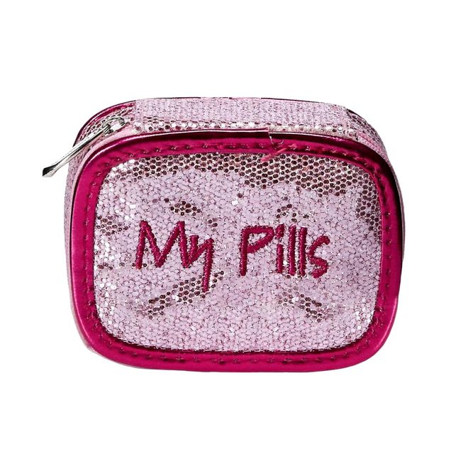 Miamica My Pills Pill Box, Pink, Glitter., Standard Size, Miamica Pill Box "My Pills" Packaging Organiser