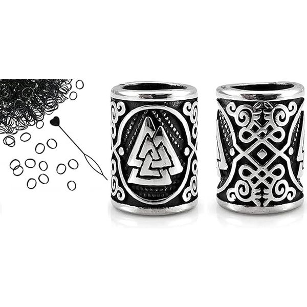 VALHALLA Viking Beard Bead Stainless Steel Valknut Silver Large