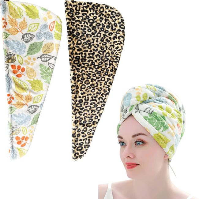 UDeBe 2PCS Microfiber Hair Towel Wrap for Women, Atfer Shower Caps Hair Turban for Drying Wet Hair, Easy Twist Hair Towels, Super Absorbent Bath Caps After Spa Hair Towel