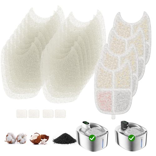 WILKIEE 4 Pack Filters Replacement Filters for FS10 Plus, with 16 Pack Pre-Filter Sponges & 4 Pump Filter, 6 Layer Filters, Pet Drinking Fountain for 138 fl oz/4.1L FS10 Plus
