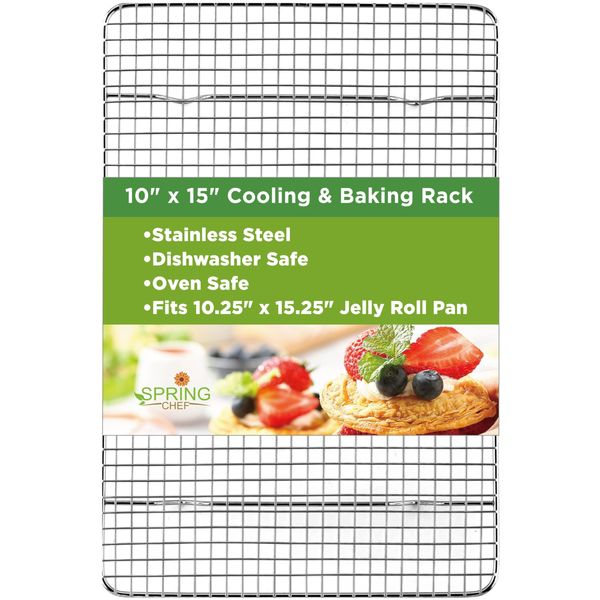 Spring Chef Cooling Rack & Baking Rack - Heavy Duty 100% Stainless Steel Cookie Cooling Racks, Wire Rack for Baking, Oven Safe 10 x 15 Inches Fits Jelly Roll Pan - Grill Racks for Cooking and Baking