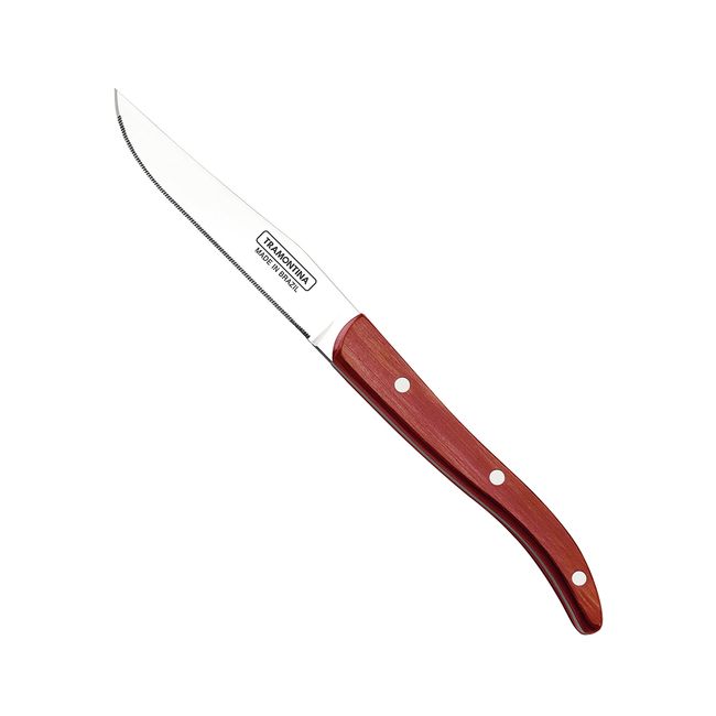 Tramontina 29810/022 TRAMONTINA Wooden Handle Steak Knife, Polywood, EU Style, 9.1 inches (23 cm), Wave Blade, Red, Dishwasher Safe, Durable, Natural Wood, Made in Brazil