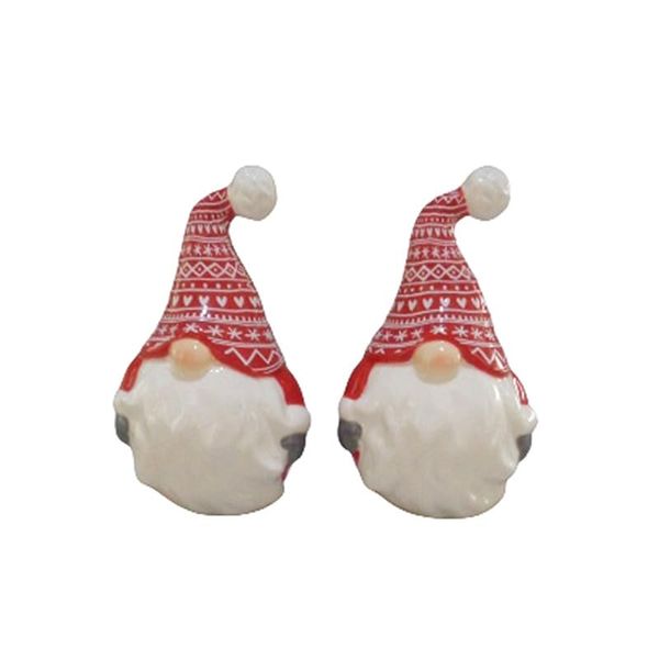TRTO 1x Ceramic Christmas Gonk Salt & Pepper Shaker Set - Festive Gnome Design for Holiday Table Decor