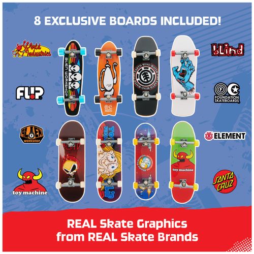 Tech Deck, 25th Anniversary 8-Pack Fingerboards with Exclusive Figure, Collectible and Customizable Mini Skateboards, Kids Toys for Ages 6 and up