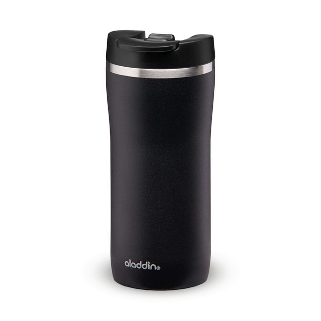 Aladdin Barista Mocca Thermavac Leak-Lock Stainless Steel Thermos Travel Mug for Hot Drinks 0.35L Lava Black – Keeps Hot for 3 Hours - BPA-Free Reusable Coffee Cups - Leakproof - Dishwasher Safe