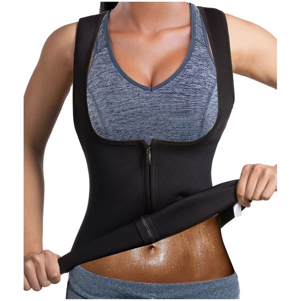 GAODI Women Waist Trainer Vest Slim Corset Workout Sweat Tank Top Zipper Compression Shirt Sauna Suit Body Shaper