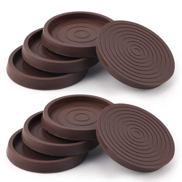 8PCS Furniture Caster Cups, 2.5inch/6.4cm Round Furniture Coasters Bed Stoppers Rubber Furniture Feet Silicone Chair Leg Protectors for Bed, Cabinet, Sofa, Chair, Table, Piano (Brown)