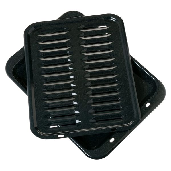 GE Appliances Broiler Pan with Rack for Oven, Non-Stick Pan, 2 Piece Black Porcelain Coated Carbon Steel Roasting Pan, Durable and Dishwasher Safe, WB48X10056, Genuine GE OEM Part