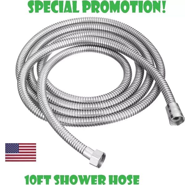 Chrome 10FT Long Shower Hose For Head Handheld Spray High Pressure Adjustable