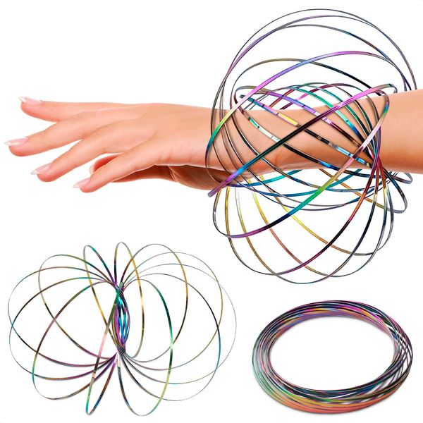 Flow Ring Spinner Ring Arm Toy - Arm Slinky Stainless Steel Spring Toy Metal Slinky Magic Flow Bracelet Spinner Rainbow Slinky Toy Rings for Girls - Rainbow Bracelet Metal Geometric Spinning Bracelet