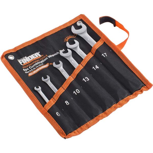 FINDER BS192109D Combination Wrench Set, Open and Box End Metric Spanner Set, 6mm-17mm, Set of 6pcs (Matte Finish)