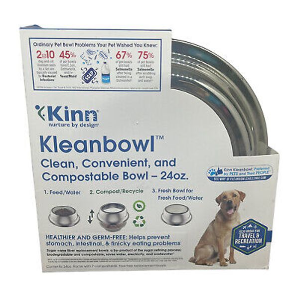 Kinn Kleanbowl Stainless Steel Pet Bowl System Frame W/ Refills 24oz - NEW