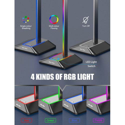 New bee Headphone Stand RGB Headset Holder with 1 USB-C Charging Port and 1 USB Charging Port, Headset Stand Gaming with 7 Light Modes Suitable for All Earphone Accessories