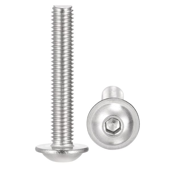 uxcell Flanged Button Head Screw, Socket Cap Screw, Fastener Bolt, Full Thread, Machine Screw, Hex Socket Screw M0.2 x 1.2 inches (30 mm), 304 Stainless Steel, Pack of 25