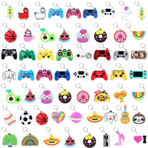 Hazms 58Pcs Video Game Party Favors for Kids Keychains Cartoon Key Chains Donut Keychains Bulk for Kids in The Dark Keychains for Backpacks Classroom Prizes Birthday Party Favor Supplies