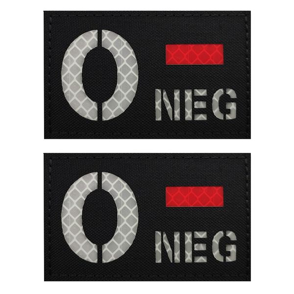 2 PCS AliPlus Blood Type Patch O- NEG Patch IR Infrared Reflective Patch Laser Cut Patch Tactical Morale Patch Hook and Loop(3.15x2 inch Black White)