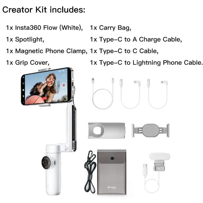 Insta360 Flow 3-Axis AI-Powered Smartphone Stabilizer Creator Kit, White 