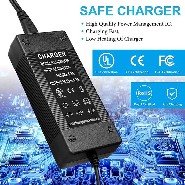 42V 1.5A Charger Replacement for Electric Scooter Charger Compatible with 3  Pin XLR Male Connector for Electric Bike, Electric Wheelchair,Scooter with