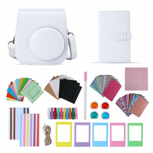 TONYLAIJIANTAO Instant Camera Mini 11/12 Accessories Compatible with Fujifilm Instax Film Camera, Include Case/Album/Filters/Film Frames/Border Stickers. (White)