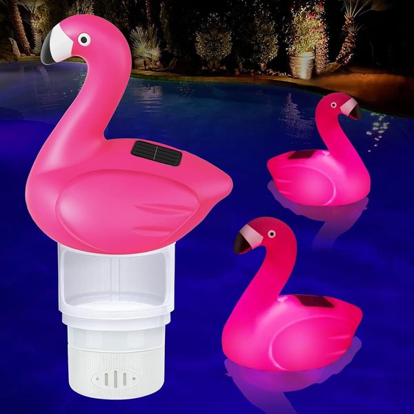 Solar Pool Chlorine Floater, 7 inch Flamingo Chlorine Floater with Light, Glow