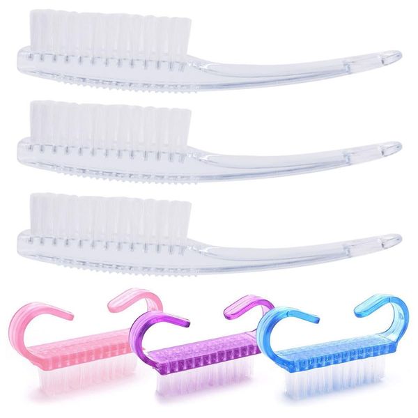 3 Pieces Nail Cleaning Brushes with 3 Pcs Handle Grip Nail Brush Hand Fingernail Brush Plastic Fingernail Cleaning Brushes for Cleaning Nails