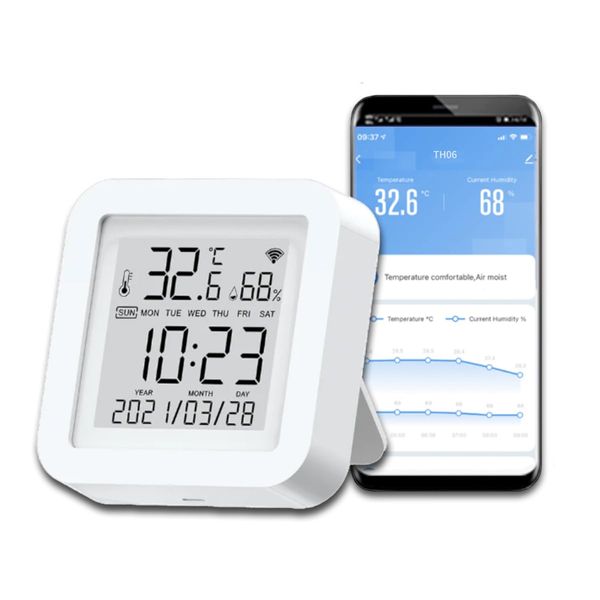 Homicio Intelligent WIFI Temperature and Humidity Monitor, TUYA Wireless Temperature and Humidity Sensor, Includes App Notification Alarm, WiFi Thermometer, Hygrometer, Compatible with Alexa and Google Home