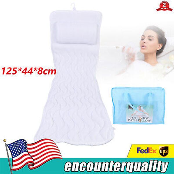 Full Body Bathtub Mat Spa Bath Pillow w/Hook Suction Cup Non-Slip White