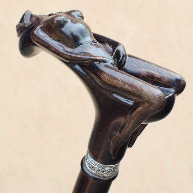 Exclusive Hand-Carved Wooden Cane for Men - Nymph - Fancy Walking Stick Unique Wood Canes