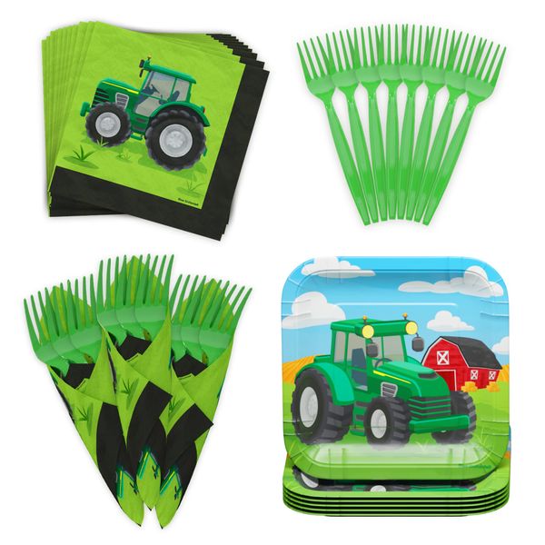 Tractor Value Party Supplies Pack (64 Pieces for 16 Guests) - Tractor Birthday Party Supplies, Tractor Party Supplies, Tractor Plates, Farm Animal Party, Tractor Theme Baby Shower, Blue Orchards