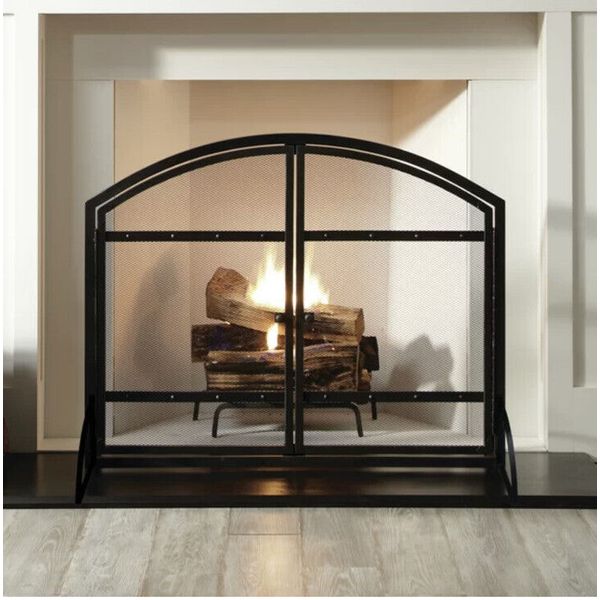 Amherst Iron Black Steel Single-Panel Fireplace Screen Iron Black