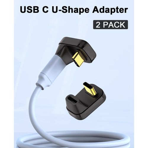 Danfetsoy USB C 180 Degree Adapter 40Gbps, 180 Degree USB C Adapter Male to Female, 180 Degree USB C to USB C Extender Adapter for MacBook, Laptop, Tablet, VR, Camera, Smartphone (2-Pack)