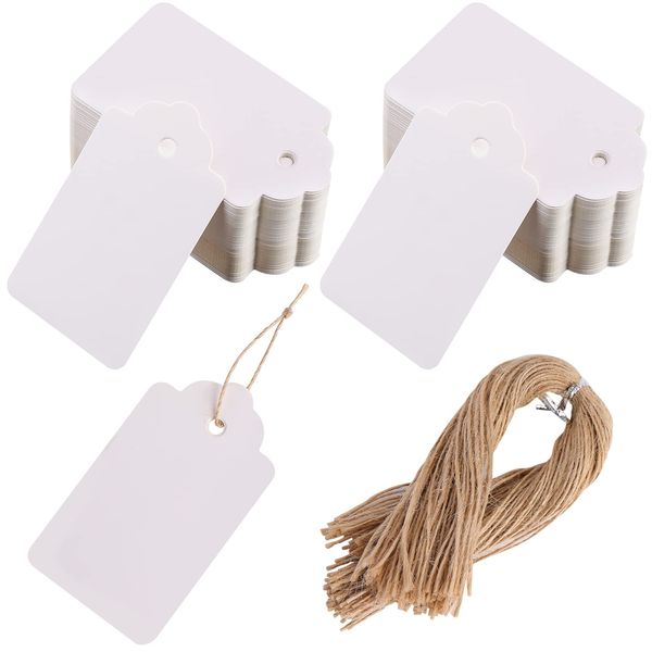 Paper Tags Gift Hang Tags with String 200pcs White