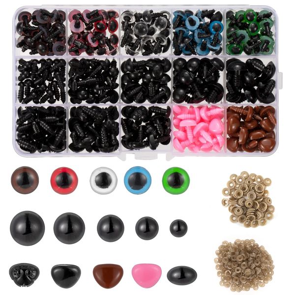 WIFUN 560 Pieces Plastic Safety Eyes for Toys, Safety Eyes and Noses for Crochet Toys with Washers in Storage Box for Teddy Bear Doll Puppet and Crafts