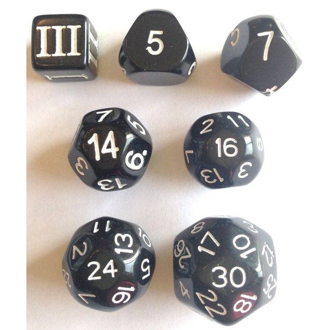 DCC Special 7 - Black - Set of 7 Rare and Unusual RPG dice Approved for use with Dungeon Crawl Classics…