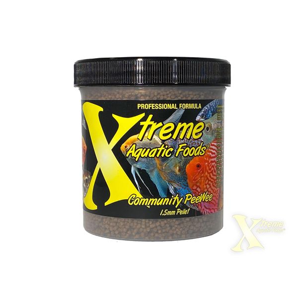 Xtreme Community Peewee 1.5mm Pellets: Slow Sinking & Ideal for Community Fish - Boosts Immune & Digestive Health, Enhances Color & Energy, Max Protein Fish Food – USA Farm Grown (10oz)