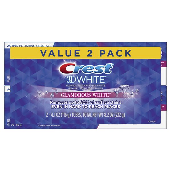 Crest 3D White, Whitening Toothpaste Glamorous White, 4.1 oz, Pack of 2