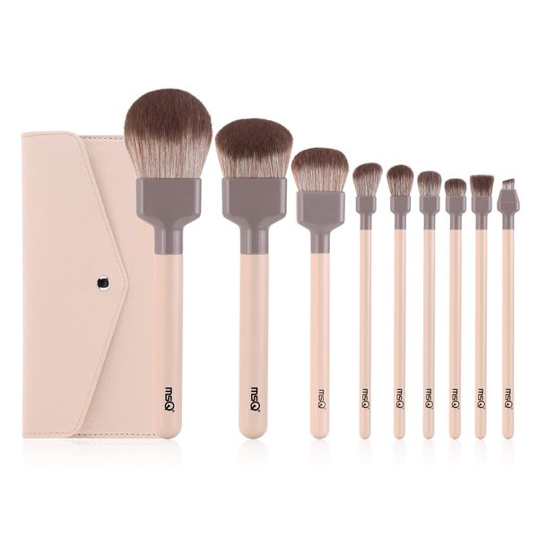 MSQ Makeup Brushes, Set of 9, Exclusive Storage Pouch, Premium Fiber Bristle, Full Makeup Brush, Cheek Brush, Eyeshadow Brush, Eyebrow Brush, Convenient to Carry, Portable Makeup Brush, Makeup Tool