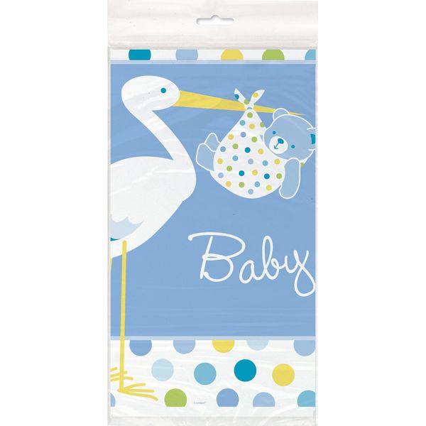 Blue Stork Baby Shower Plastic Tablecloth, 84" x 54"