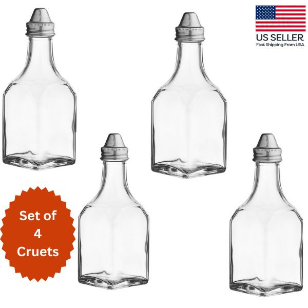 (Set of 4) 6-Ounce Olive Oil and Vinegar Cruet, Square Glass Dispensers