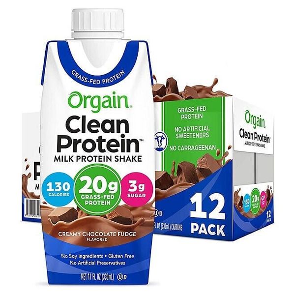 Orgain Clean Protein Grass Fed Shake, Creamy Chocolate Fudge (12 ct.)