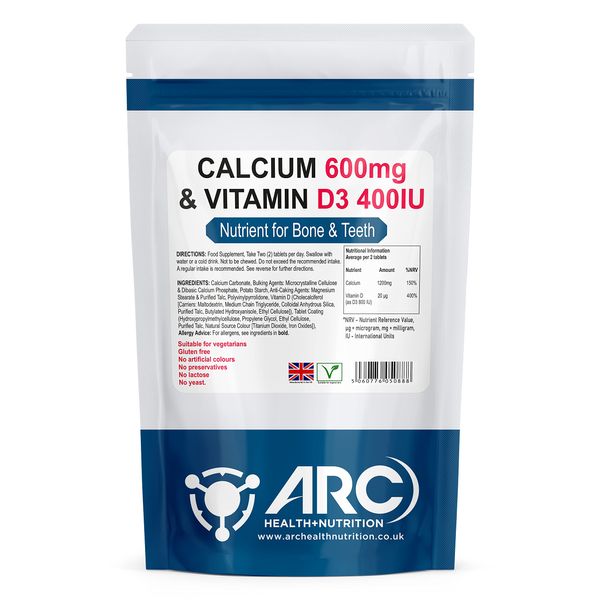 Calcium Carbonate and Vitamin D 360 Tablets- Healthy Bones and Teeth Vegetarian- Made in UK