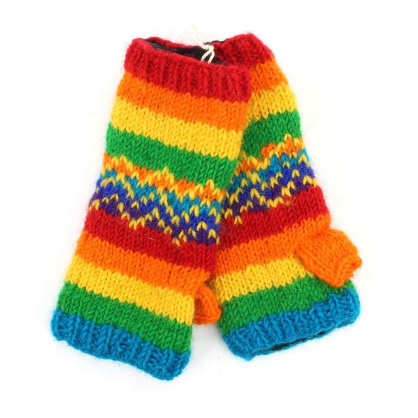 LOUDelephant Hand Knitted Wool Arm Warmer - Stripe Rainbow Zig Zag