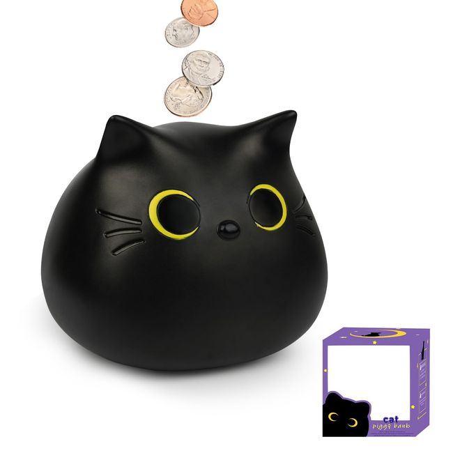 NIGOWAYS Cat Piggy Bank - Piggy Bank for Kids and Adults,Unbreakable Money Bank,Cat Bank, Practical Gifts for Birthday,Halloween,Christmas (Black Cat)