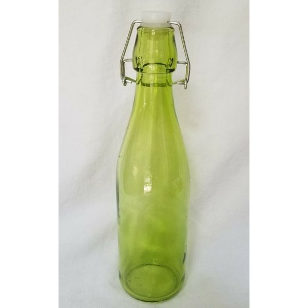 NEW GREEN Glass BOTTLE w STOPPER Great for Wine Oil Vinegar Salad Dressing etc.